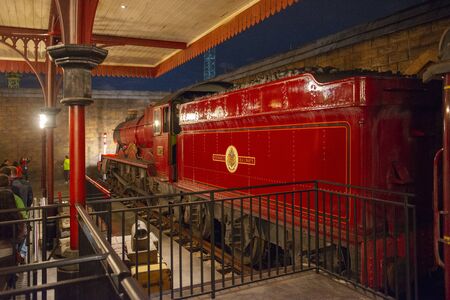 Locomotive of Hogwarts Railways at Hogsmeade Station in the Wizarding World of Harry Potter in Universal Orlando, Florida, USA.のeditorial素材