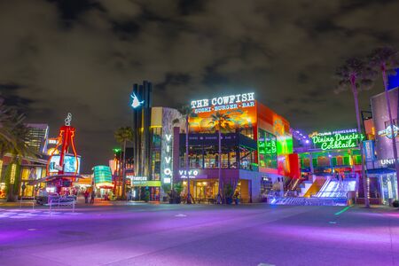 CityWalk at night at Universal Studios Park in Orlando, Florida, USA.のeditorial素材
