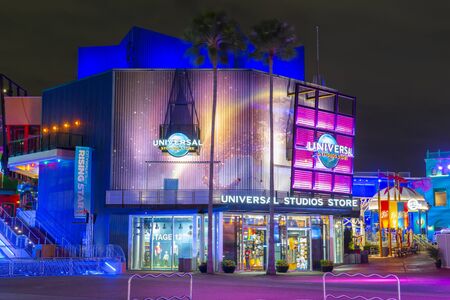 Universal Studios Store at night at CityWalk at Universal Studios Park in Orlando, Florida, USA.のeditorial素材