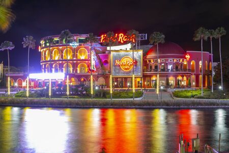 CityWalk Hard Rock Cafe at night at Universal Studios Park in Orlando, Florida, USA.のeditorial素材