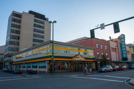 4th Avenue Theater with Art Deco style was built in 1947 on 4th Avenue at F Street in downtown Anchorage, Alaska, AK, USA.のeditorial素材