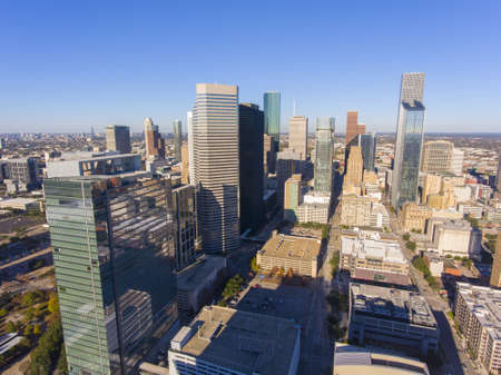 Houston modern city aerial view in downtown Houston, Texas, TX, USA.の写真素材