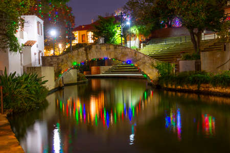 San Antonio River Walk near S Presa St and Rosita's Bridge over San Antonio River in downtown San Antonio, Texas, TX, USA.の写真素材