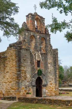 Mission San Francisco de la Espada in San Antonio, Texas, USA. The Mission is a part of the San Antonio Missions UNESCO World Heritage Site.のeditorial素材
