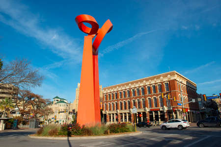 The Torch of Friendship Spanish: La Antorcha de la Amistad on E Commerce Street near Alamo Plaza in San Antonio, Texas, USA.のeditorial素材