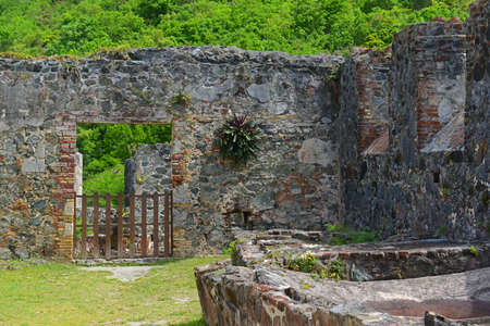 Ruins in Annaberg sugar plantation in Virgin Islands National Park at Saint John Island, US Virgin Islands, USA.のeditorial素材
