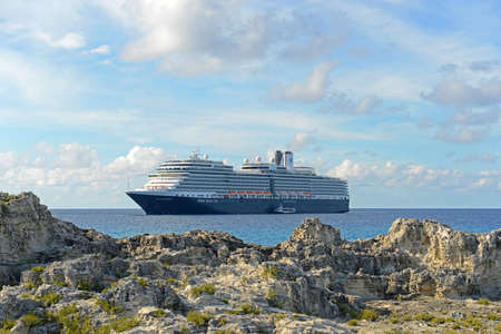 Holland American Line Cruise ship Nieuw Amsterdam anchore offshore in Half Moon Cay (Little San...