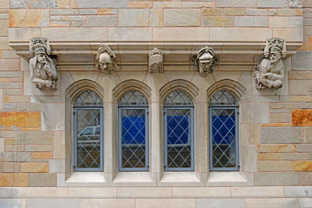 Windows on historic building in Yale University, New Haven, Connecticut, CT, USA.のeditorial素材