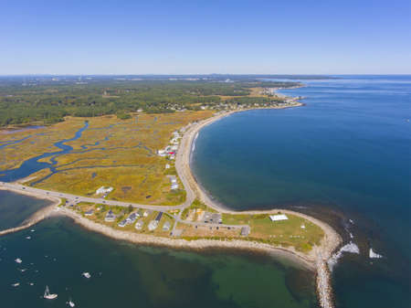 Rye Harbor aerial view in Rye Harbor State Park in town of Rye, New Hampshire NH, USA.