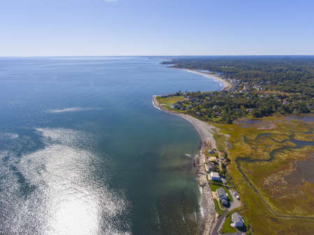 Rye Harbor aerial view in Rye Harbor State Park in town of Rye, New Hampshire NH, USA.