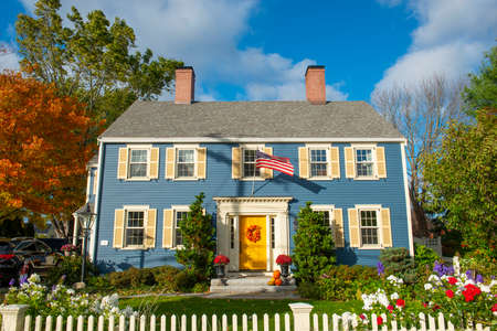 Historic colonial style building near New Castle town hall in New Castle, New Hampshire, USA.