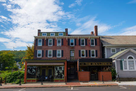 Historic commercial buildings on Main Street at Upper Common in downtown Fitchburg, Massachusetts MA, USA.のeditorial素材