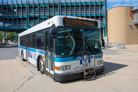 Montachusett Regional Transit Authority (MART) bus at Fitchburg Station in downtown Fitchburg, Massachusett MA, USA.のeditorial素材