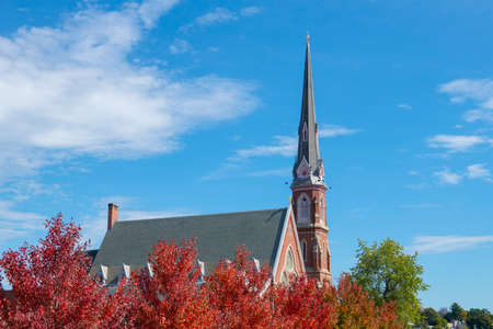 Rollstone Congregational Church UCC at 199 Main Street in downtown Fitchburg, Massachusetts MA, USA.の写真素材