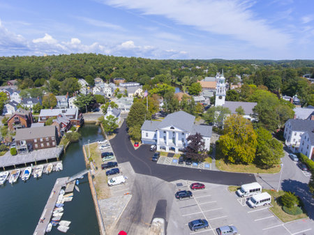Manchester City Hall and First Parish Church, Manchester by the sea, Cape Ann, Massachusetts, MA,...