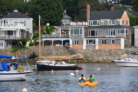 Yachts in Rockport Harbor in downtown Rockport, Massachusetts, USA.のeditorial素材