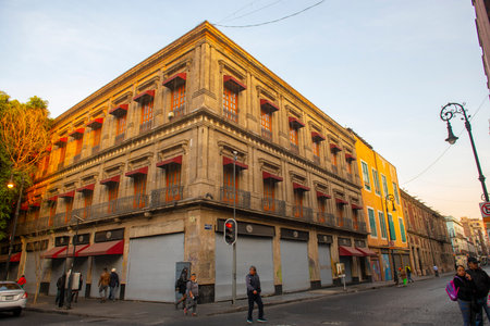 Historic buildings on Calle de Tacuba Street and Republica de Chile Street near to Zocalo Constitution Square, Mexico City CDMX, Mexico.のeditorial素材
