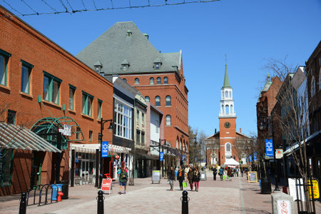 Church Street Marketplace in the historic district of Burlington, Vermont VT, USA.のeditorial素材