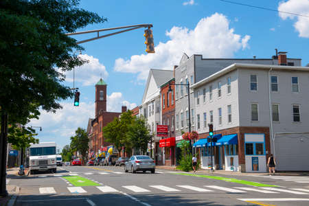 Historic commercial buildings at Cambridge Street at Third Street in East Cambridge, Massachusetts MA, USA.のeditorial素材