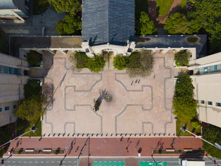 Boston University Marsh Plaza and Marsh Chapel top view, Boston, Massachusetts MA, USA.のeditorial素材