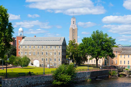 Historic Wilkinson Mill building in Old Slater Mill National Historic Landmark on Roosevelt Avenue in downtown Pawtucket, Rhode Island RI, USA.の写真素材