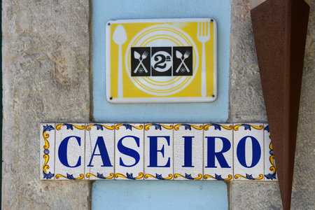 Sign of Historic Caseiro building at Rua de Belem 35 at Tv. das Linheiras in Belem district in city of Lisbon, Portugal.の写真素材
