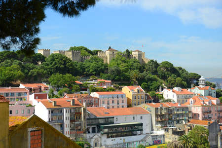 Castle of Sao Jorge (Portuguese: Castelo de Sao Jorge) and Alfama district in city of Lisbon, Portugal.のeditorial素材