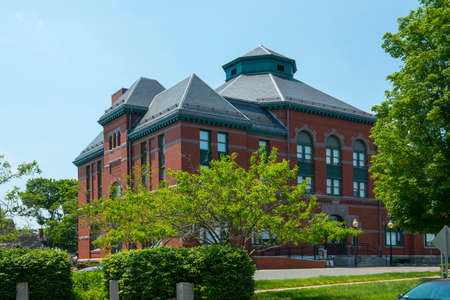 Stoughton town hall at Washington Street at the town center of Stoughton, Massachusetts MA, USA.