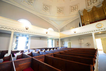 Altar of United First Parish Church. This church was built in 1828 in downtown Quincy,...