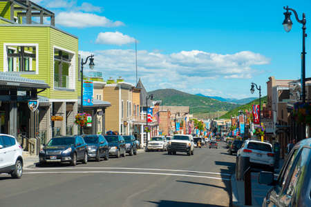 Historic commercial building at 355 - 361 Main Street at 4th Street in historic downtown Park City, Utah UT, USA.のeditorial素材