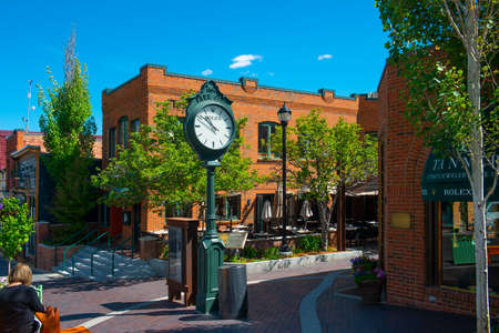 Historic Park City street clock at 430 Main Street in historic downtown Park City, Utah UT, USA.のeditorial素材