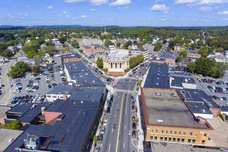 City Hall aerial view in downtown Framingham, Massachusetts MA, USA.の写真素材