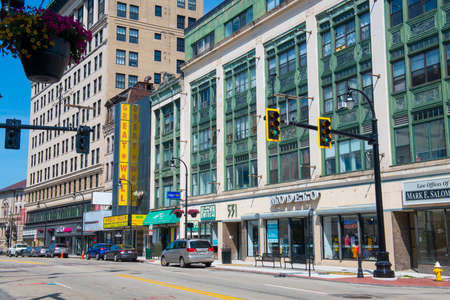 Historic Modelo Building at 535 Main Street at Federal Street in downtown of Worcester, Massachusetts MA, USA.のeditorial素材