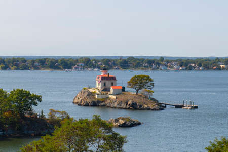 Pomham Rocks Lighthouse on Providence River near Narragansett Bay in East Providence, Rhode Island RI, USA.の写真素材