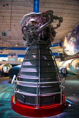 Saturn V rocket booster model displayed in Johnson Space Center in city of Houston, Texas TX, USA.のeditorial素材