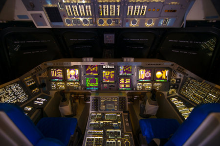 Space Shuttle Independence glass cockpit displayed in Johnson Space Center in city of Houston, Texas...