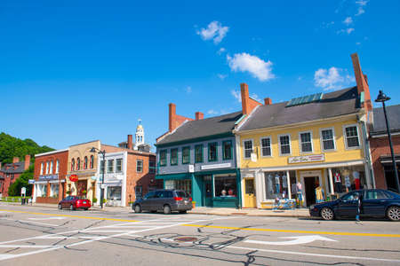 Historic Buildings on Main Street in Historic Center of Concord, Massachusetts MA, USA.