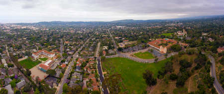 Old Mission Santa Barbara aerial view at 2201 Laguna Street in city of Santa Barbara, California CA, USA. This mission was built in 1820 with Spanish Colonial style.の写真素材