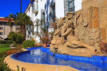 Santa Barbara County Courthouse is a Spanish Colonial Revival style building and completed in 1929. The building is at 1100 Anacapa Street in historic city center of Santa Barbara, California CA, USA.のeditorial素材