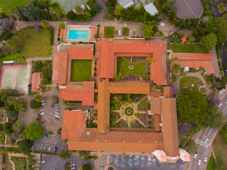 Old Mission Santa Barbara aerial view at 2201 Laguna Street in city of Santa Barbara, California CA, USA. This mission was built in 1820 with Spanish Colonial style.のeditorial素材