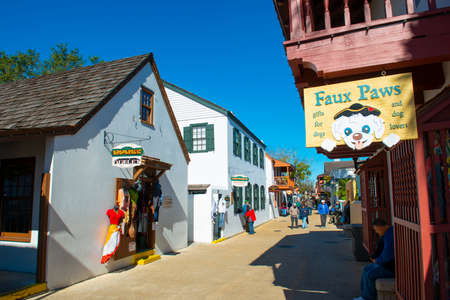 Historic commercial buildings at 76 St. George Street in historic center of St. Augustine, Florida FL, USA.のeditorial素材