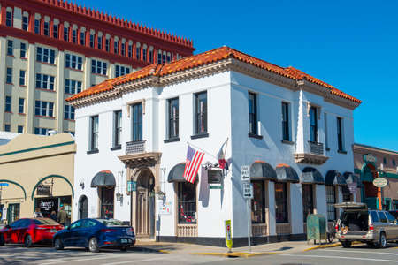 Le Macaron restaurant at 8 Cathedral Place at Charlotte Street in historic downtown St. Augustine, Florida FL, USA.のeditorial素材
