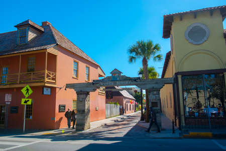 Gateway to historic Aviles Street at King Street in historic center of St. Augustine, Florida FL, USA.のeditorial素材