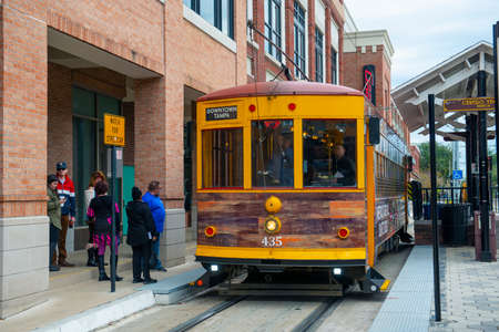 TECO Line Streetcar in Ybor Center in Ybor City Historic District in Tampa, Florida FL, USA.のeditorial素材