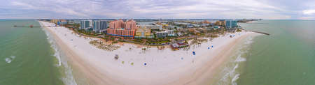 Clearwater Beach panoramic aerial view including Pier 60 Fishing Pier and harbor in a cloudy day, city of Clearwater, Florida FL, USA.の写真素材