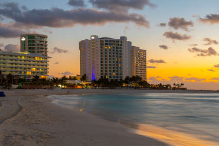 Chacmool Beach at sunrise in Cancun, Quintana Roo QR, Mexico.の写真素材