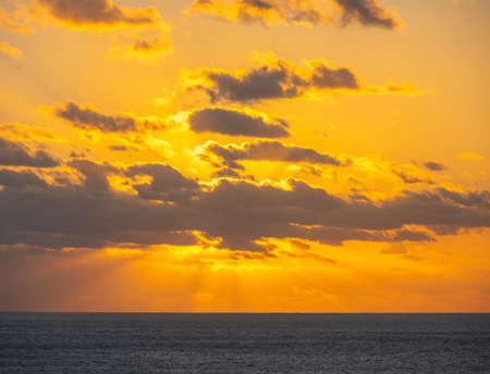 Sunrise over the ocean on Cancun beach on Caribbean Sea, Cancun, Quintana Roo QR, Mexico.の写真素材