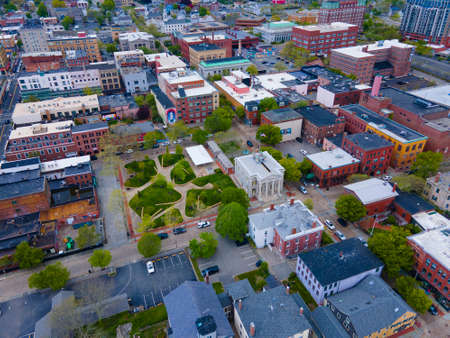 Aerial view of Custom House Square in New Bedford Whaling National Historical Park in historic downtown of New Bedford, Massachusetts MA, USA.のeditorial素材