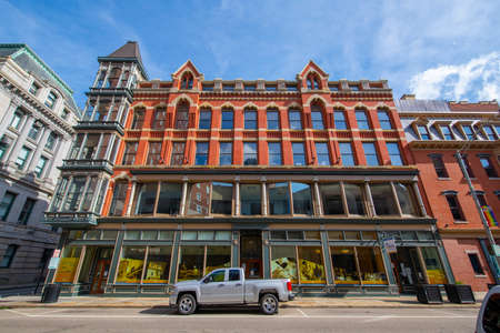 Historic commercial buildings at 44 Washington Street at Eddy Street in downtown Providence, Rhode Island RI, USA.のeditorial素材
