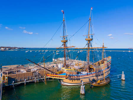 Mayflower II is a reproduction of the 17th century ship Mayflower docked at town of Plymouth, Massachusetts MA, USA.の写真素材